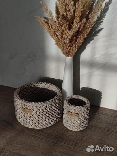 Набор вязаных корзин ручной работы
