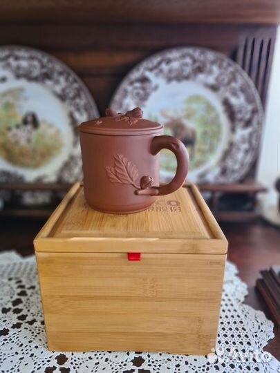 Кружка заварочная с крышкой из красной глины