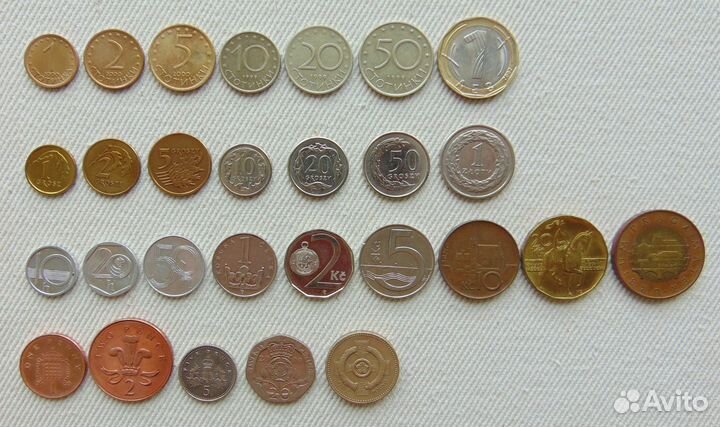 Лот монет Болгария, Польша, Чехия, Великобритания