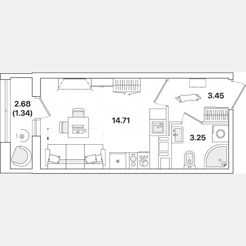 Квартира-студия, 22,8 м², 6/12 эт.
