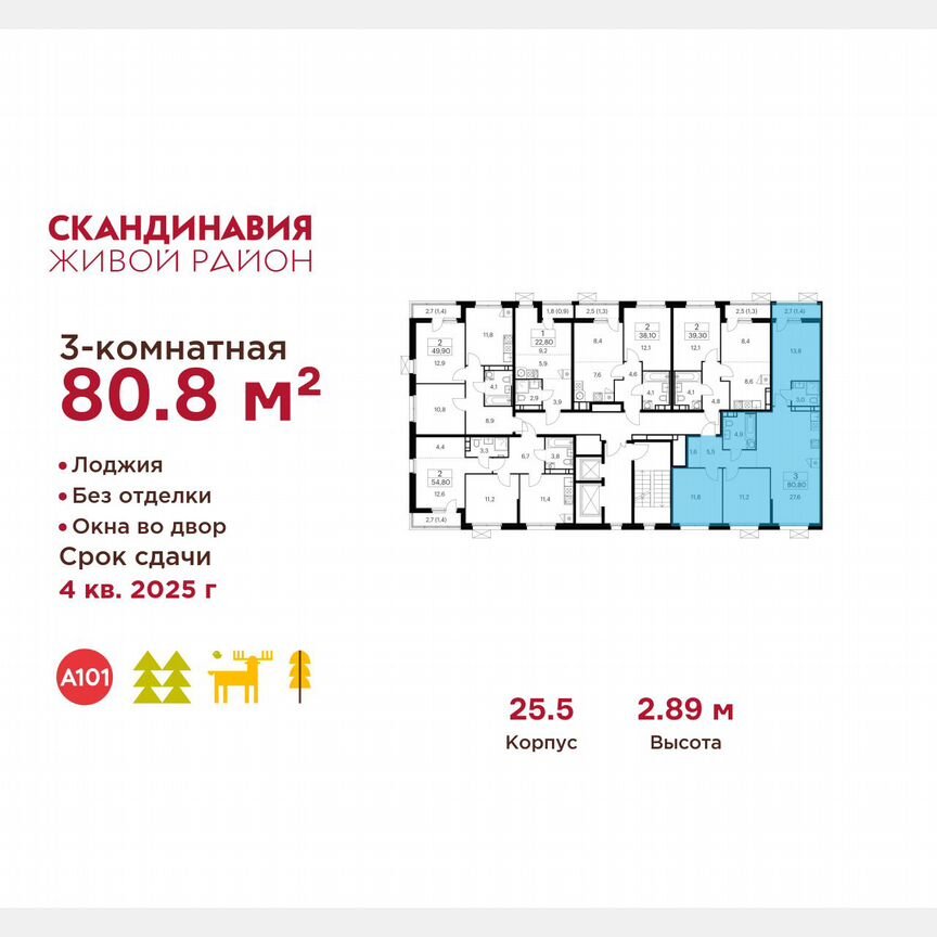 3-к. квартира, 80,8 м², 10/12 эт.