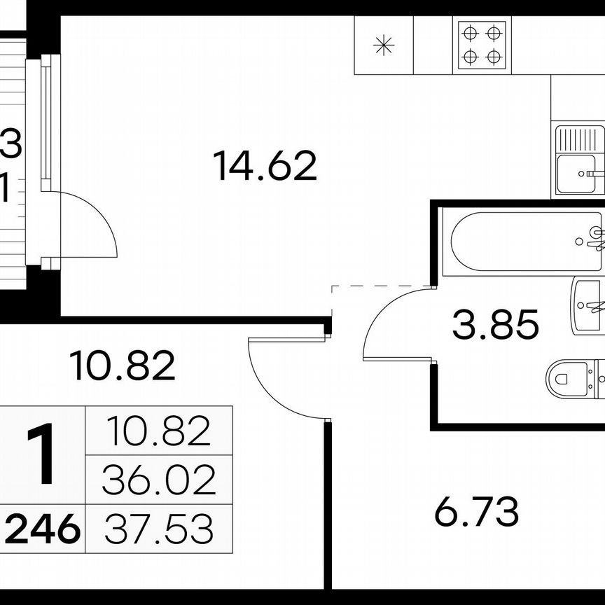 1-к. квартира, 37,5 м², 12/15 эт.