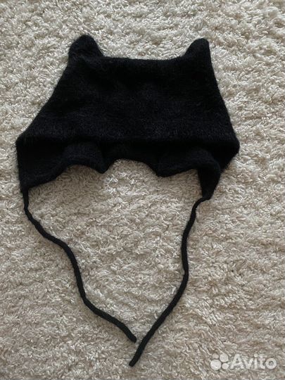 Пушистая шапочка чепчик с рожками