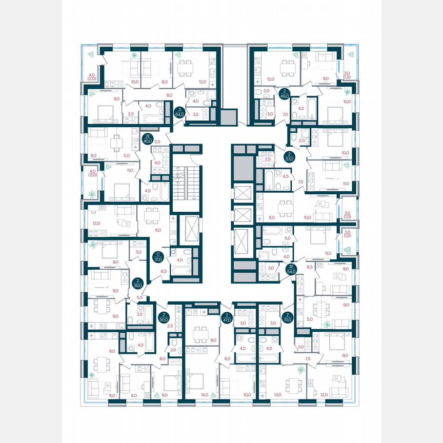 2-к. квартира, 49 м², 14/32 эт.