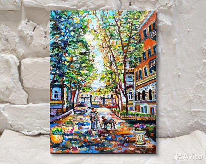 Картина маслом В старом дворике холст 40 на 30см