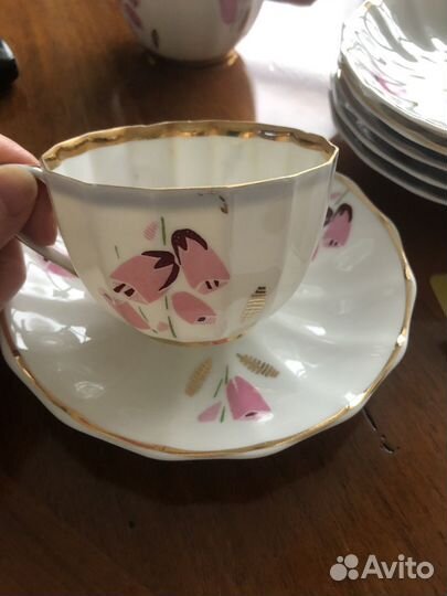 Чайная пара, блюдца, молочник Вербилки СССР