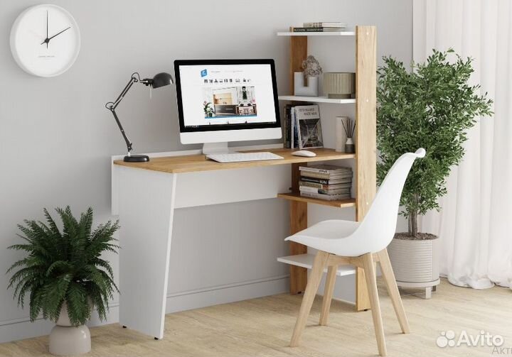 Письменный стол со стеллажом белый/дуб крафт