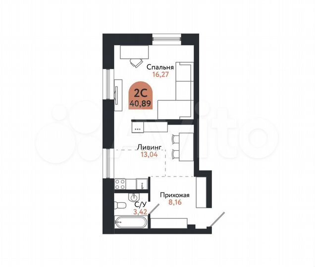 2-к. квартира, 40,9 м², 1/26 эт.