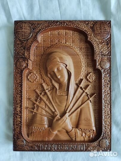 Семистрельная икона Божьей Матери,резная,дерево