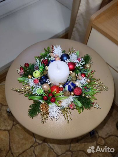 Новогодняя композиция со свечой, подсвечник