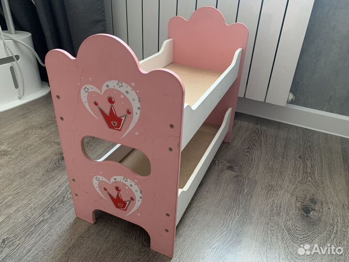 Кроватка для кукол, двухъярусная, деревянная