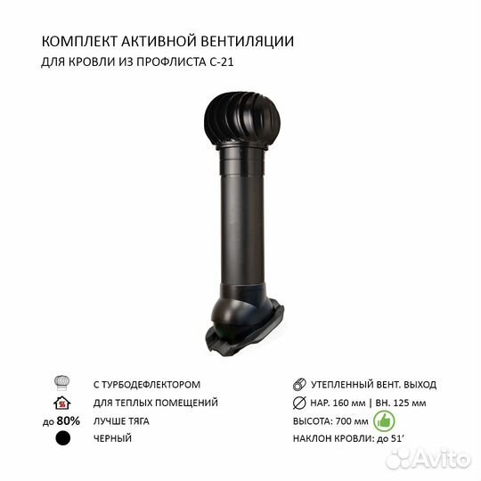 Турбодефлектор D160 + Вентвыход + Проходка PF21