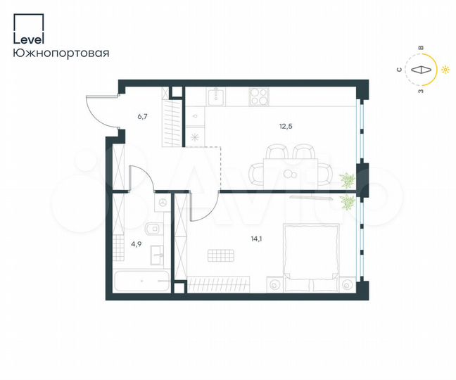 1-к. квартира, 38,2 м², 2/14 эт.