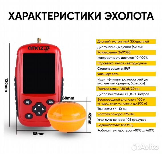 Эхолот для рыбалки с берега Amazin XF88W