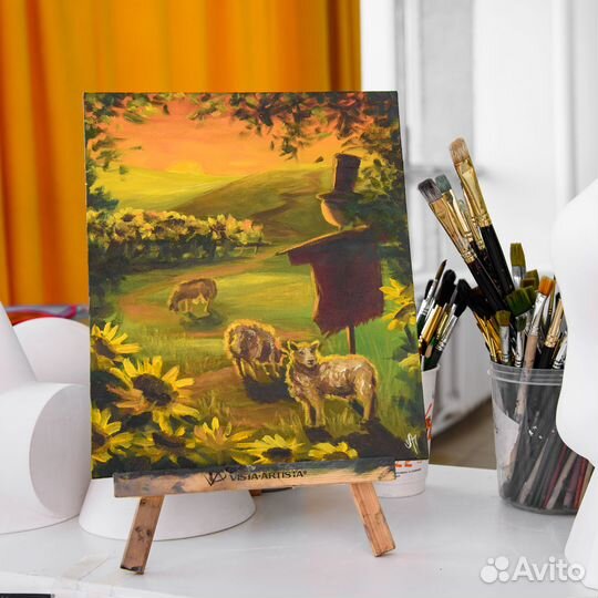 Интерьерная картина - Вечер в деревне