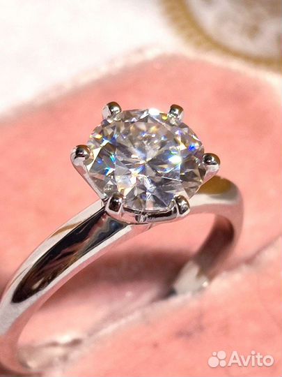 Кольцо с бриллиантом (муассанит) 2ct D au750 925