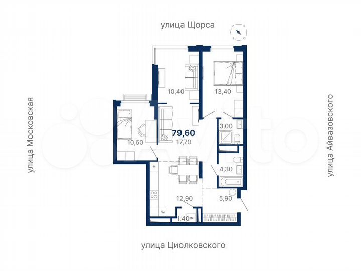 3-к. квартира, 79,6 м², 3/33 эт.