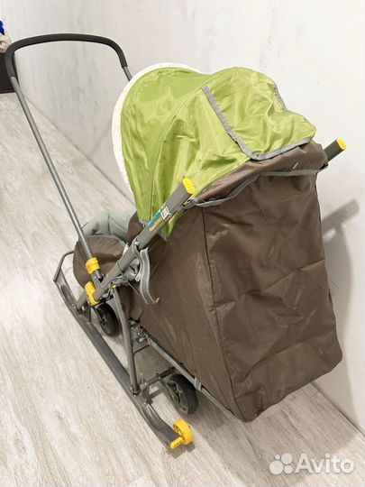 Детские санки коляска с колесами бу