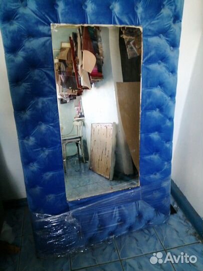 Зеркало в Царской оправе из синеголубого бархата