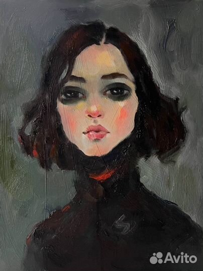Картина маслом девушка портрет в черном