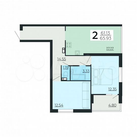 2-к. квартира, 65,8 м², 13/24 эт.