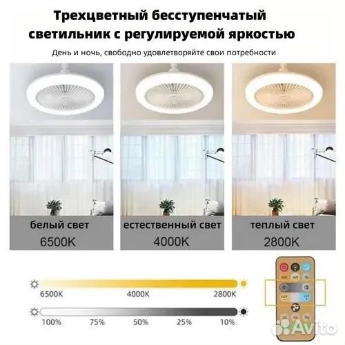 Потолочный вентилятор в люстре лампе с пультом ду