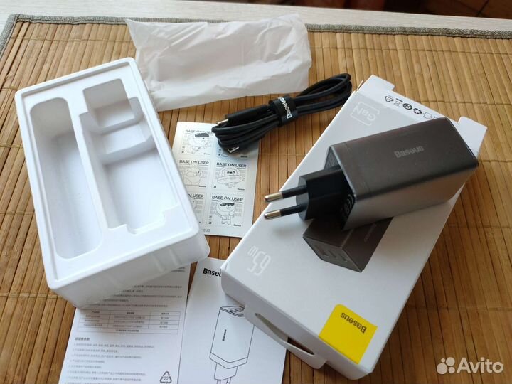 Baseus GaN 65w + Кабель Type-C 100Вт
