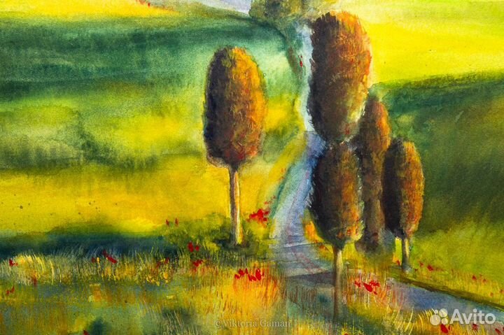 Тосканский пейзаж. Италия. Акварель