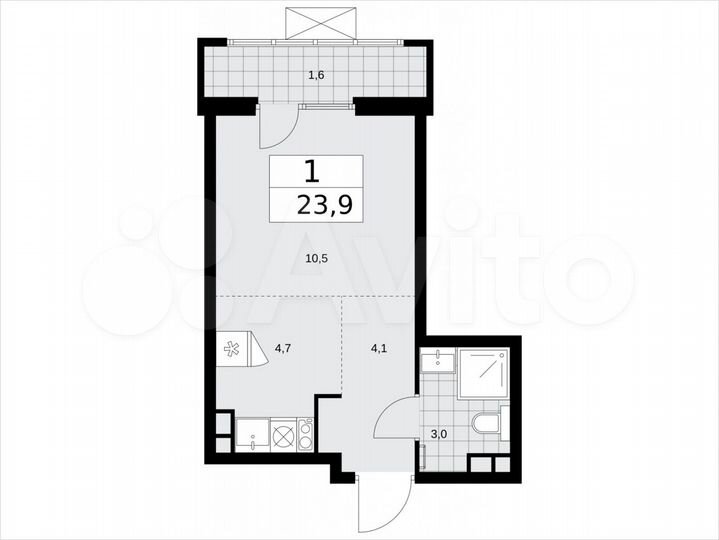 Квартира-студия, 23,9 м², 15/15 эт.