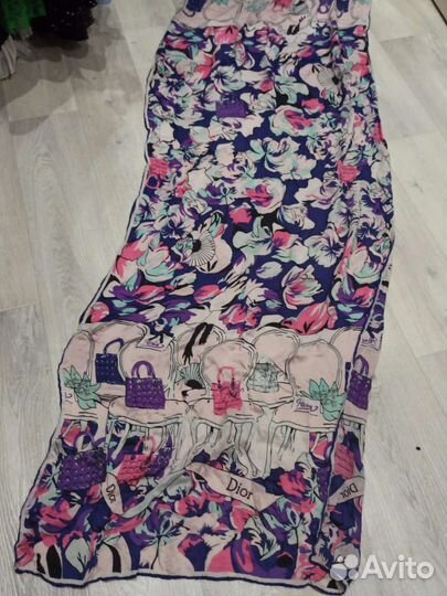 Палантин dior шелковый ручной подгиб италия