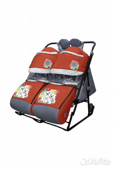 Санки коляска для двойни с колесами