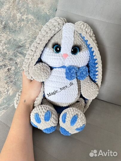 Вязаные игрушки с метрикой Зайка Зайчик Шнуфель