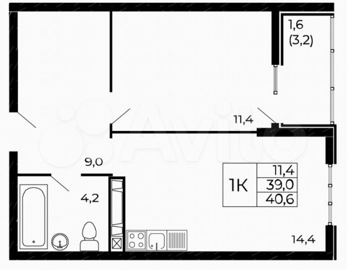 1-к. квартира, 40,6 м², 4/19 эт.