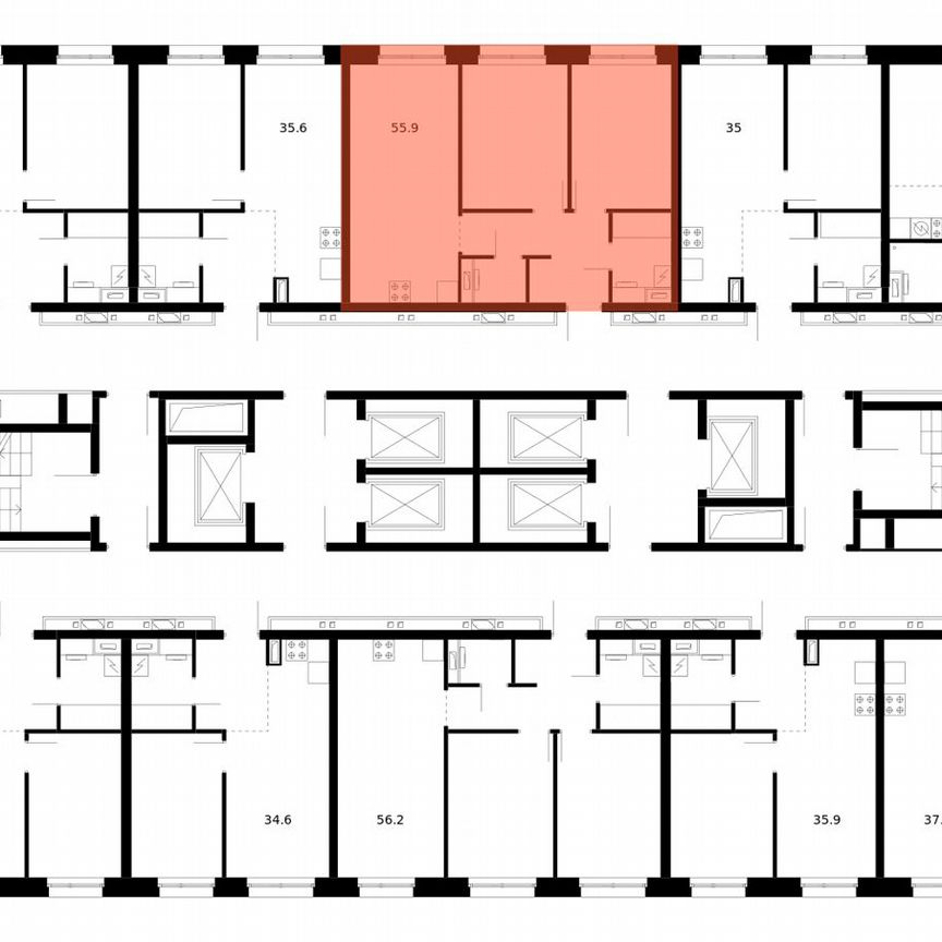 2-к. квартира, 55,9 м², 21/53 эт.