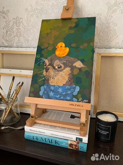 Картина с собакой, Чихуахуа с резиновой уточкой