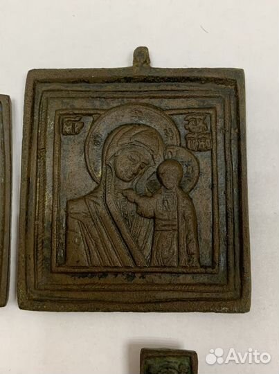 Икона медная. Николай Чудотворец. Богородица. XIX