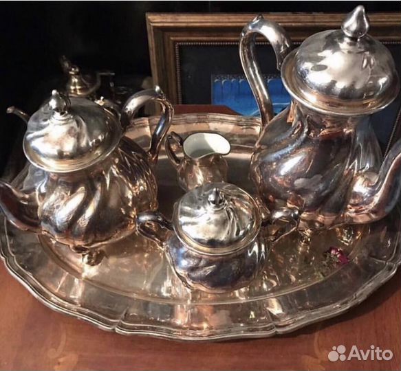 Чайный набор фарфор в серебре. Австрия. 1905г. Ант