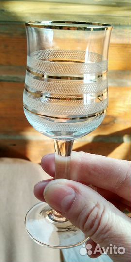 Рюмки хрустальные с позолотй, СССР, 5 шт