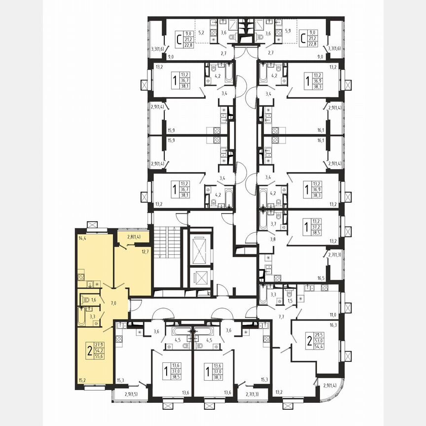 2-к. квартира, 55,6 м², 3/10 эт.