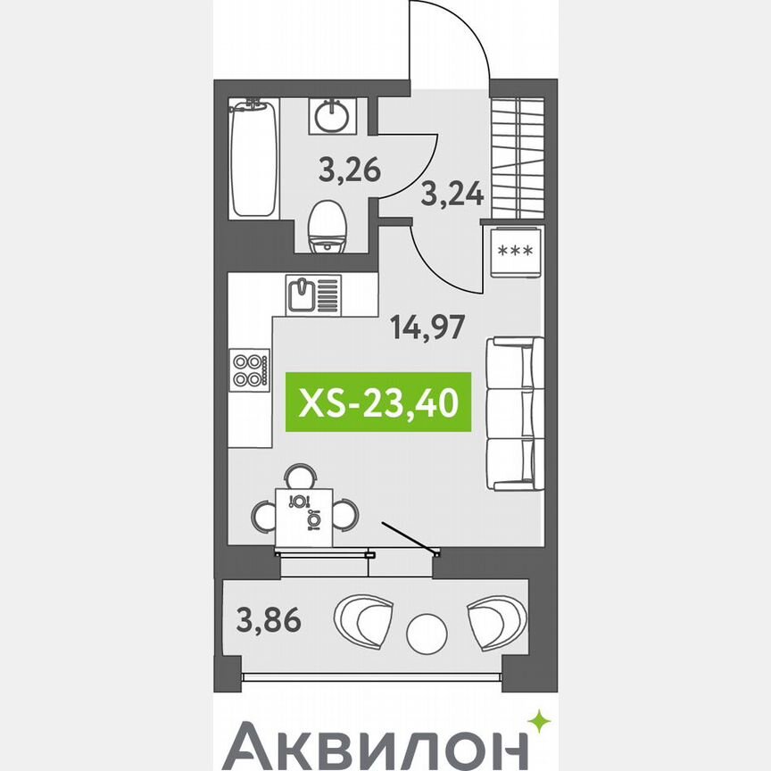 Квартира-студия, 24,1 м², 12/13 эт.