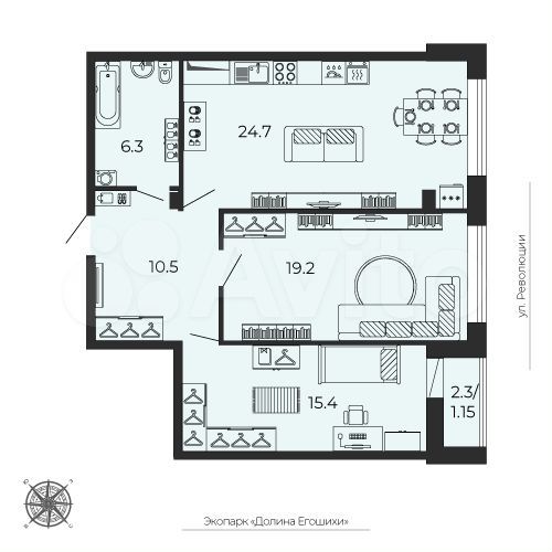 3-к. квартира, 77,1 м², 15/25 эт.