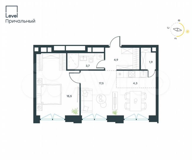 2-к. квартира, 47,8 м², 16/32 эт.
