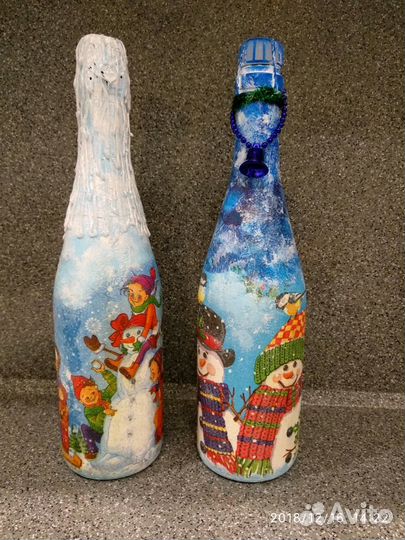 Декупаж шампанского к Новому Году