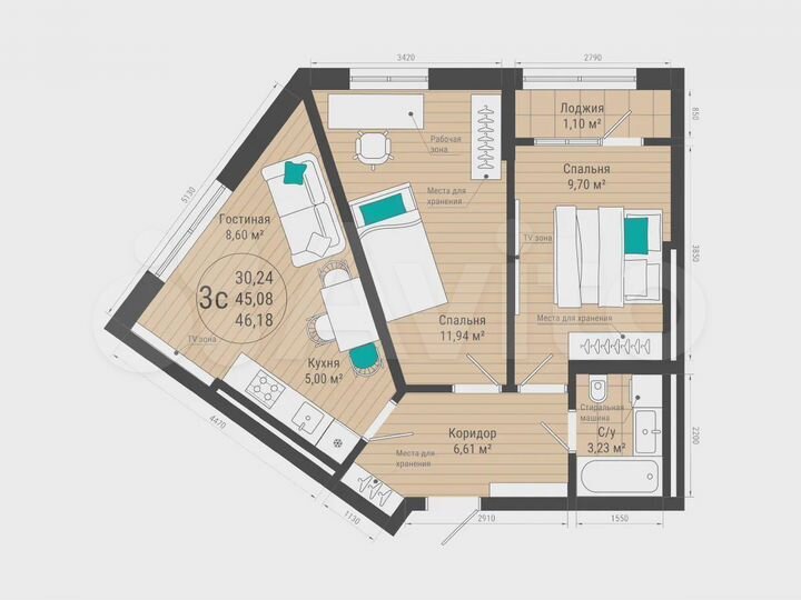 3-к. квартира, 46,2 м², 2/27 эт.