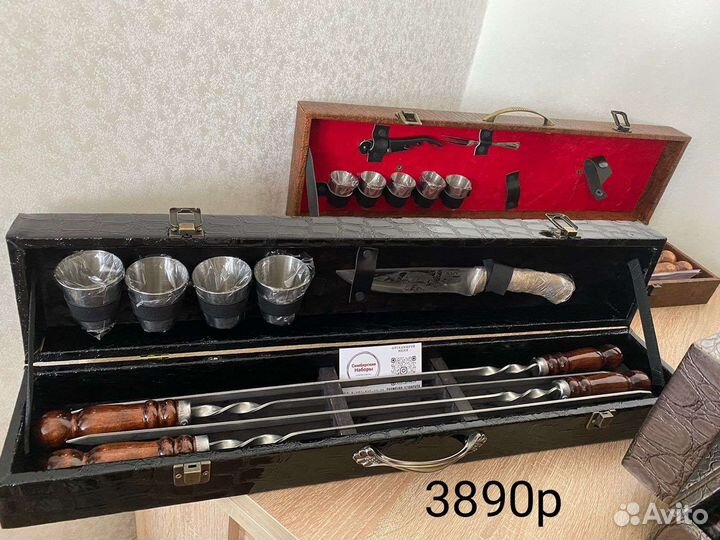 Шашлычный подарочный набор шампура нож кизляр