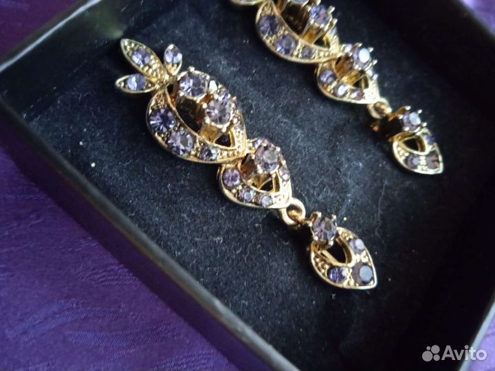 Серьги с аметистами, сиреневые с золотом