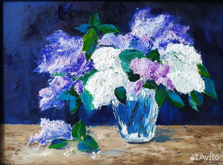 Картина с цветами Букет сирени в раме