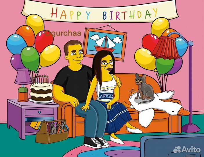 Портрет в стиле Симпсонов в подарок шарж