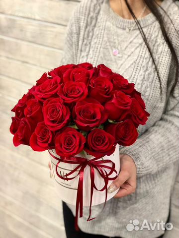 33 Розы в шляпной коробке (цветы на выбор)