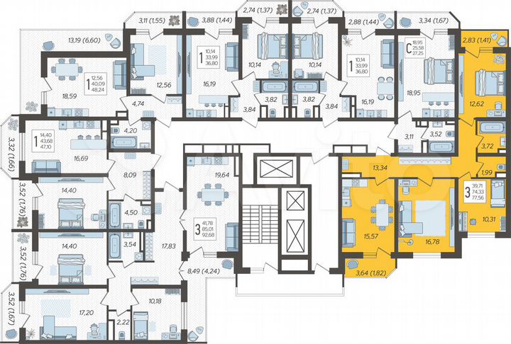 3-к. квартира, 77,6 м², 22/25 эт.